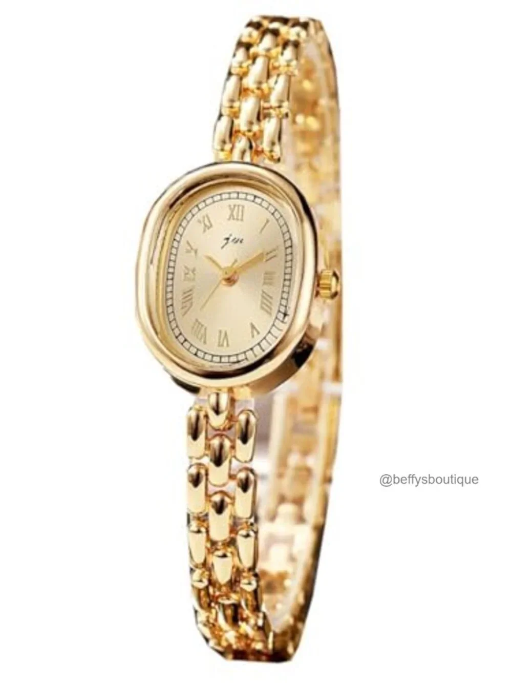 Women's Small Face Oval Quartz Analog Wristwatch with Metal Link Band, Slim